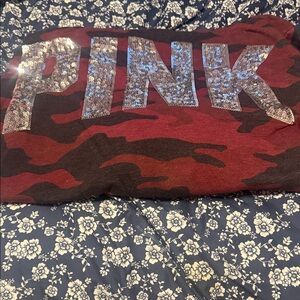 PINK Victoria's Secret Red Camo Sequin Logo Sweatshirt